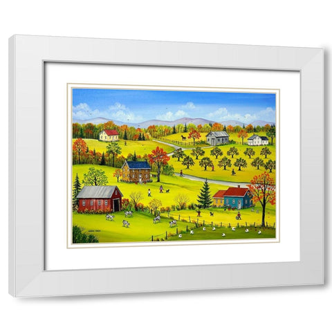 Farm Kids in the Fall White Modern Wood Framed Art Print with Double Matting by Mark, Sharon
