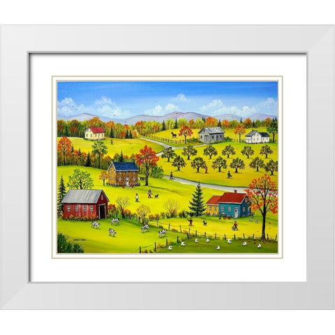 Farm Kids in the Fall White Modern Wood Framed Art Print with Double Matting by Mark, Sharon