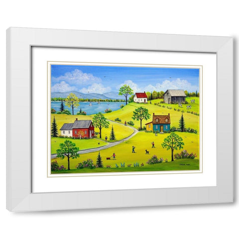 Lake Road White Modern Wood Framed Art Print with Double Matting by Mark, Sharon