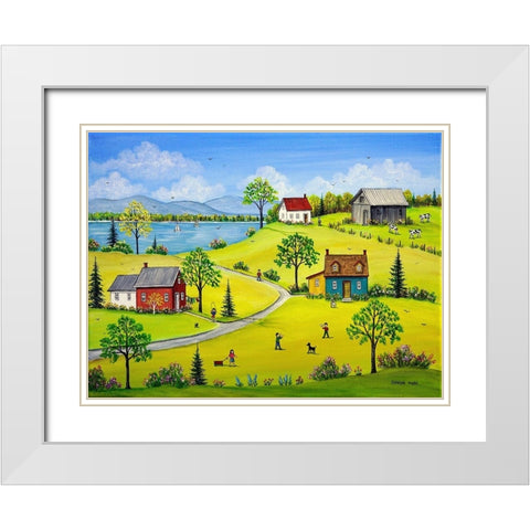 Lake Road White Modern Wood Framed Art Print with Double Matting by Mark, Sharon