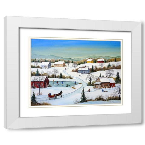 Little Country Village White Modern Wood Framed Art Print with Double Matting by Mark, Sharon