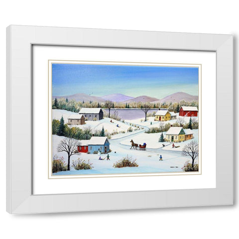 Mountains and Lake White Modern Wood Framed Art Print with Double Matting by Mark, Sharon