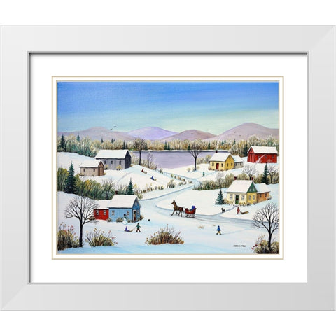 Mountains and Lake White Modern Wood Framed Art Print with Double Matting by Mark, Sharon
