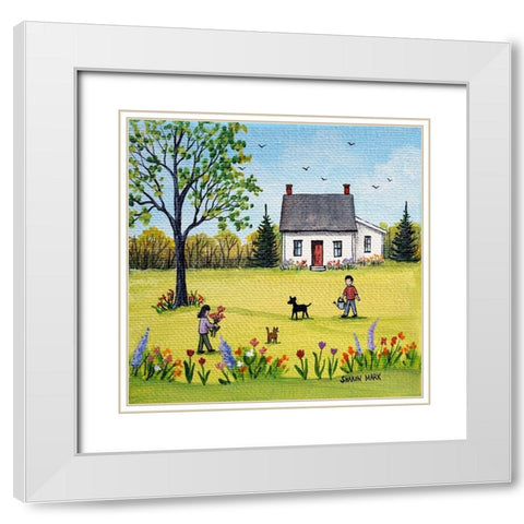 Spring Flowers White Modern Wood Framed Art Print with Double Matting by Mark, Sharon