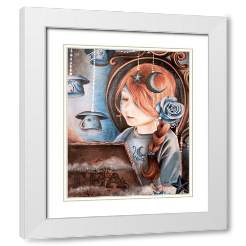 Tea In The Moonlight - Tea Series White Modern Wood Framed Art Print with Double Matting by Sheena Pike Art