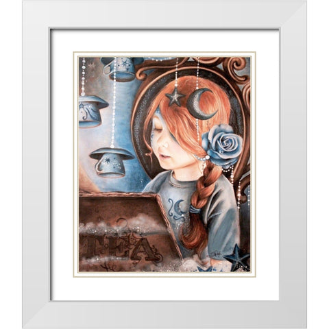 Tea In The Moonlight - Tea Series White Modern Wood Framed Art Print with Double Matting by Sheena Pike Art