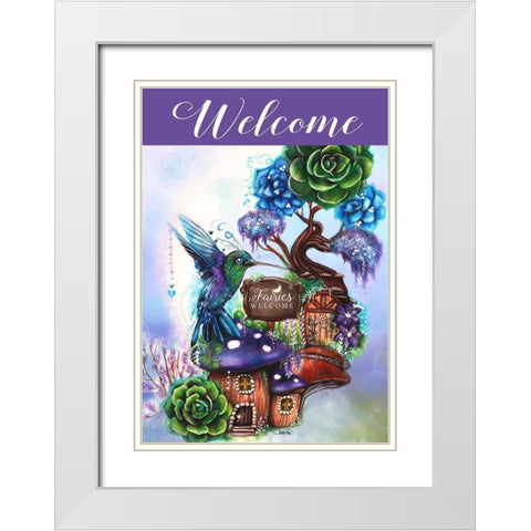 Fairies Welcome - Garden Whimsiez -  Garden Flag Design 2 White Modern Wood Framed Art Print with Double Matting by Sheena Pike Art