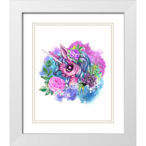 Pink Unicorn White Modern Wood Framed Art Print with Double Matting by Sheena Pike Art