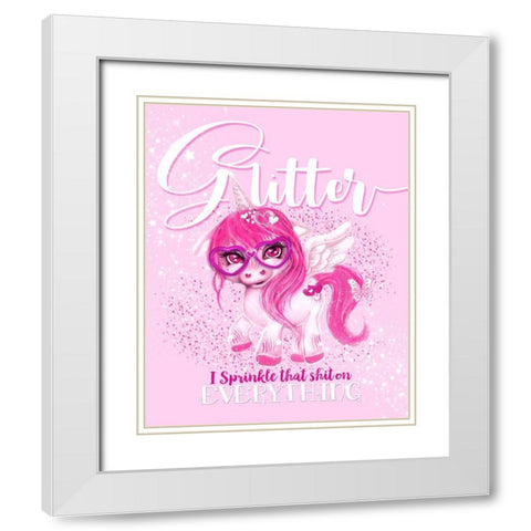 Glitter Everything Unicorn  White Modern Wood Framed Art Print with Double Matting by Sheena Pike Art