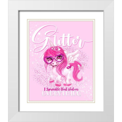 Glitter Everything Unicorn  White Modern Wood Framed Art Print with Double Matting by Sheena Pike Art