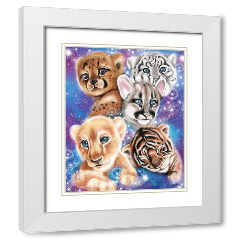 Galaxy Wild Kitten Cubs White Modern Wood Framed Art Print with Double Matting by Sheena Pike Art