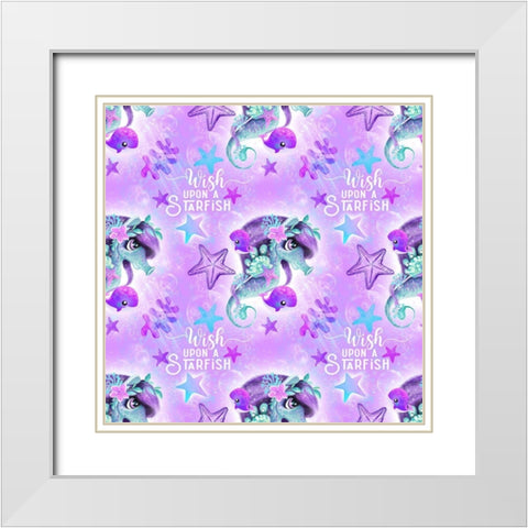 Wish Upon A Starfish Pattern White Modern Wood Framed Art Print with Double Matting by Sheena Pike Art