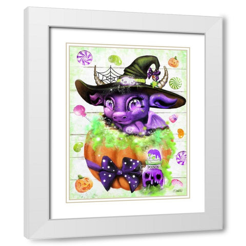 Witchy Halloween Dragon White Modern Wood Framed Art Print with Double Matting by Sheena Pike Art