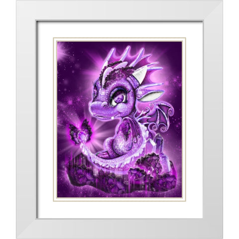 February - Amethyst - Birthstone Lil Dragonz White Modern Wood Framed Art Print with Double Matting by Sheena Pike Art