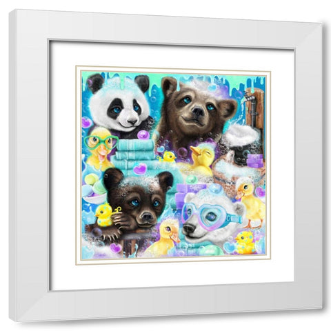 Scrub a Dub Cubs White Modern Wood Framed Art Print with Double Matting by Sheena Pike Art