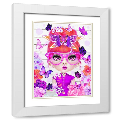 Butterfly Collector Brielle - Munchkinz White Modern Wood Framed Art Print with Double Matting by Sheena Pike Art