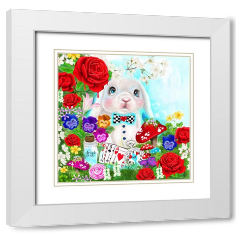 The White Rabbit White Modern Wood Framed Art Print with Double Matting by Sheena Pike Art