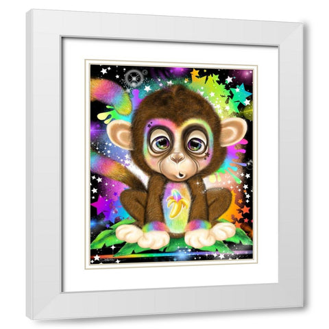 Rainbow Lil Monkey White Modern Wood Framed Art Print with Double Matting by Sheena Pike Art