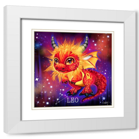 Zodiac Lil Dragonz Leo White Modern Wood Framed Art Print with Double Matting by Sheena Pike Art
