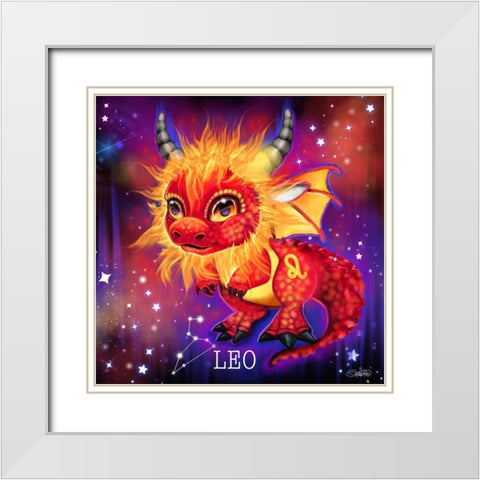Zodiac Lil Dragonz Leo White Modern Wood Framed Art Print with Double Matting by Sheena Pike Art