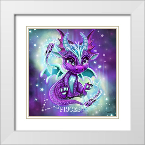 Zodiac Lil Dragonz Pisces White Modern Wood Framed Art Print with Double Matting by Sheena Pike Art