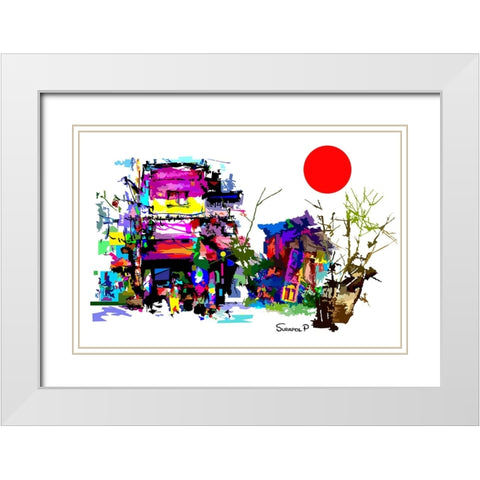 Eastern City White Modern Wood Framed Art Print with Double Matting by Pansanit, Surapol