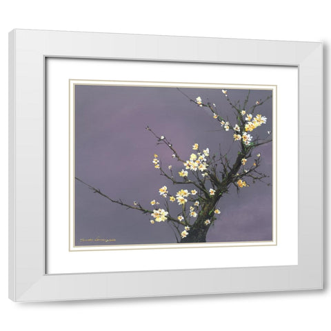 White Blossom White Modern Wood Framed Art Print with Double Matting by Leung, Thomas