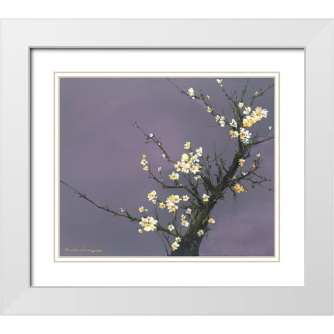 White Blossom White Modern Wood Framed Art Print with Double Matting by Leung, Thomas