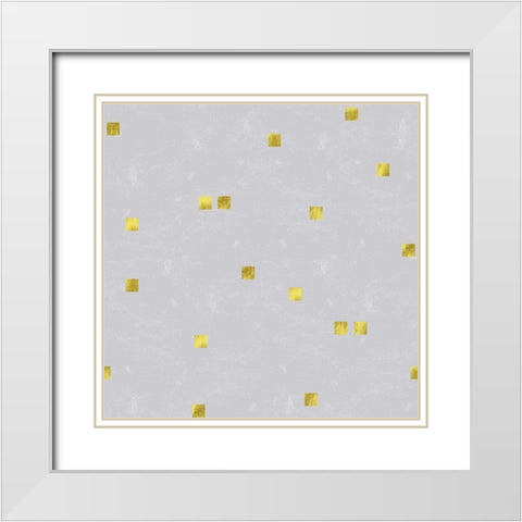 Grey Linen Golden Squares Confetti White Modern Wood Framed Art Print with Double Matting by Lavoie, Tina
