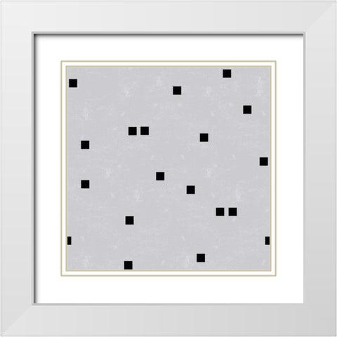 Linen Gray Black Squares Confetti White Modern Wood Framed Art Print with Double Matting by Lavoie, Tina