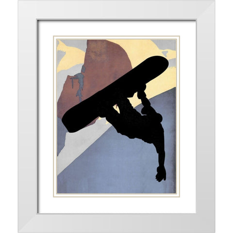 Snowboarding Dude Evening Light White Modern Wood Framed Art Print with Double Matting by Lavoie, Tina