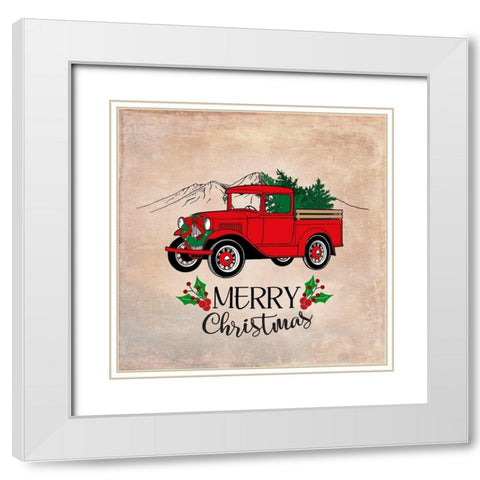 Red Ford Christmas Truck White Modern Wood Framed Art Print with Double Matting by Lavoie, Tina