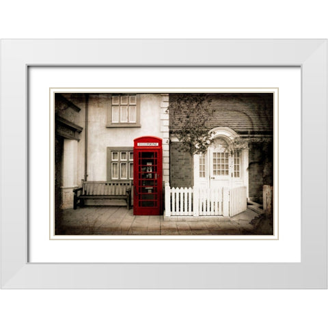 Red Telephone Booth White Modern Wood Framed Art Print with Double Matting by Lavoie, Tina