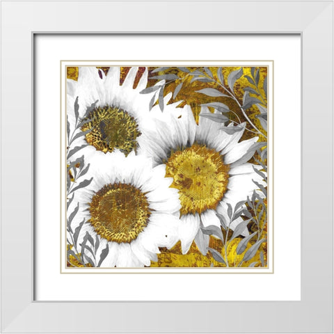 Gray Day Sunflowers White Modern Wood Framed Art Print with Double Matting by Lavoie, Tina