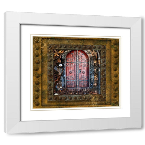 Steampunk Door White Modern Wood Framed Art Print with Double Matting by Mitchell, Tina