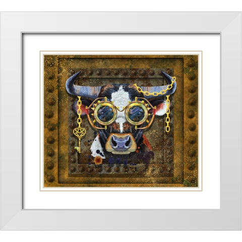 Steampunk Bull White Modern Wood Framed Art Print with Double Matting by Mitchell, Tina