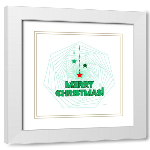 Merry Christmas Geometric Wreath White Modern Wood Framed Art Print with Double Matting by Mitchell, Tina