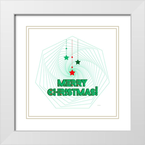 Merry Christmas Geometric Wreath White Modern Wood Framed Art Print with Double Matting by Mitchell, Tina