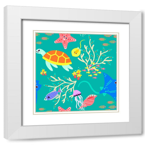 Underwater Sea Creatures White Modern Wood Framed Art Print with Double Matting by Mitchell, Tina