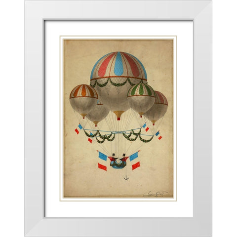 Hot Air Balloon 17 White Modern Wood Framed Art Print with Double Matting by Vintage Apple Collection