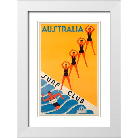 Surf Club Australia White Modern Wood Framed Art Print with Double Matting by Vintage Apple Collection