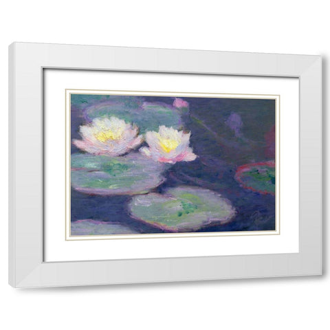 Monet-Crop Water Lilies White Modern Wood Framed Art Print with Double Matting by Vintage Apple Collection