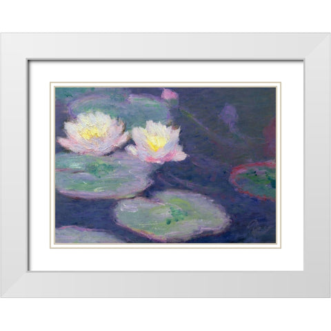 Monet-Crop Water Lilies White Modern Wood Framed Art Print with Double Matting by Vintage Apple Collection