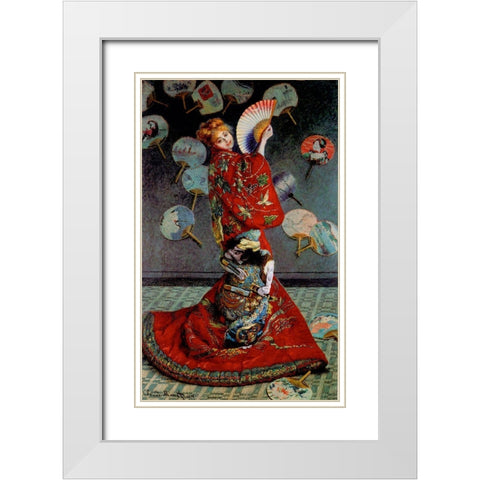 Monet-Japanese Dress White Modern Wood Framed Art Print with Double Matting by Vintage Apple Collection