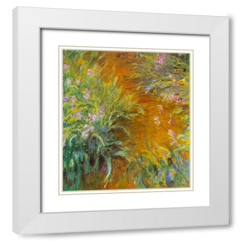Monet-The Path through the Irises White Modern Wood Framed Art Print with Double Matting by Vintage Apple Collection