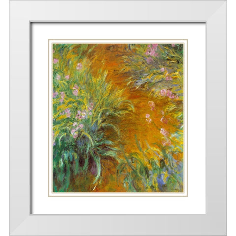 Monet-The Path through the Irises White Modern Wood Framed Art Print with Double Matting by Vintage Apple Collection