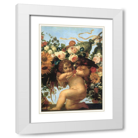 Cherub And Parrot White Modern Wood Framed Art Print with Double Matting by Vintage Apple Collection