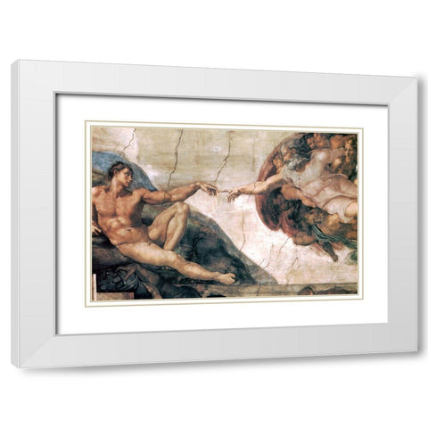 Michelangelo-Creation of man White Modern Wood Framed Art Print with Double Matting by Vintage Apple Collection