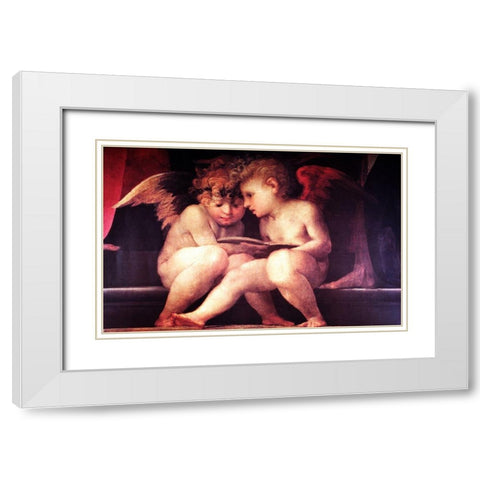 Two Redhead Cherubs White Modern Wood Framed Art Print with Double Matting by Vintage Apple Collection