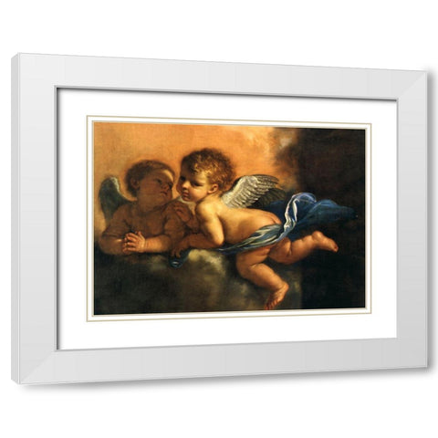 Two Angels Hands Clasped White Modern Wood Framed Art Print with Double Matting by Vintage Apple Collection